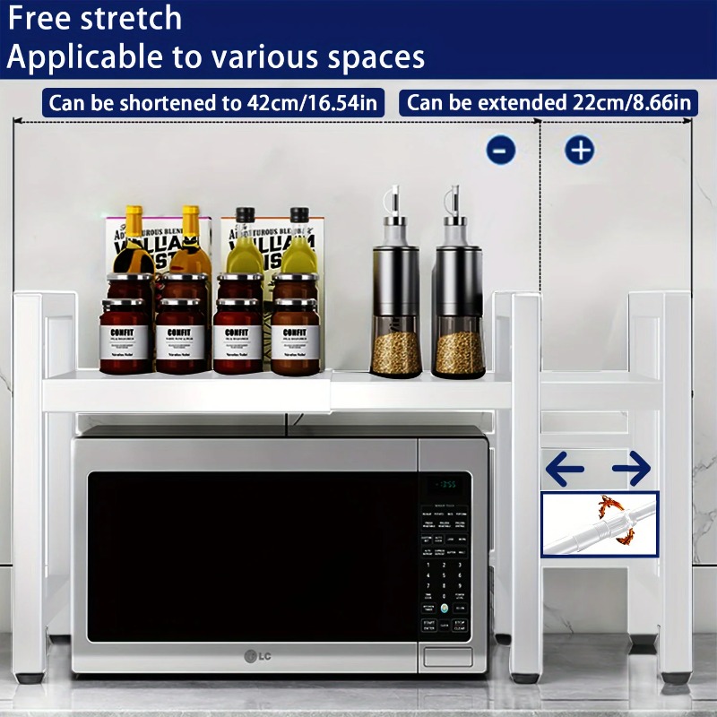 Kitchen Baking Organization - ชั้นวางไมโครเวฟปรับขยายได้ 40-64 ซม. - ชั้นวางของในครัวพร้อมตะขอ 6