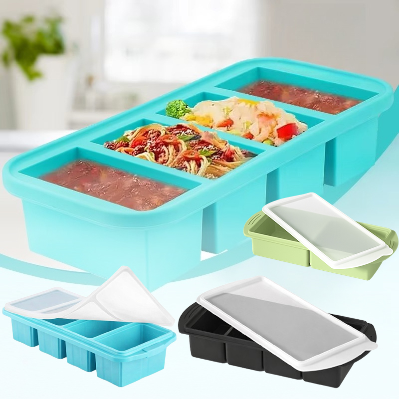 Kitchen Baking Organization - แม่พิมพ์น้ำแข็งซิลิโคนขนาดใหญ่พร้อมฝาปิด ภาชนะเก็บอาหารสำหรับแช่แข็ง ถาดอเนกประสงค์ขนาดใหญ่สำหรับการจัดระเบียบในครัว