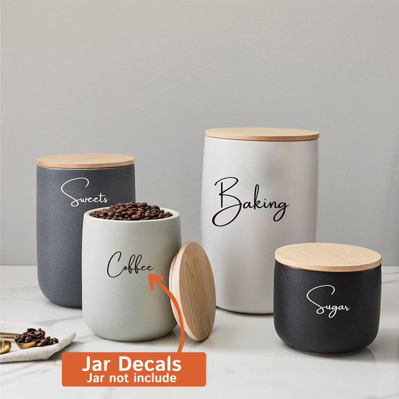 Kitchen Baking Organization - รูปลอกเพียง 8 ชิ้นห้องครัวองค์กรกระป๋อง Jar ป้ายสติกเกอร์รูปลอกชากาแฟน้ําตาลเบเกอรี่เกลือข้าว Reaturant