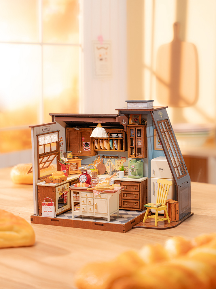 Baking Kitchen Robotime - Robotime Rolife บ้านตุ๊กตาไม้ชุดครัวอบขนม 3 มิติ พร้อมแบบจำลองขนาดเล็ก